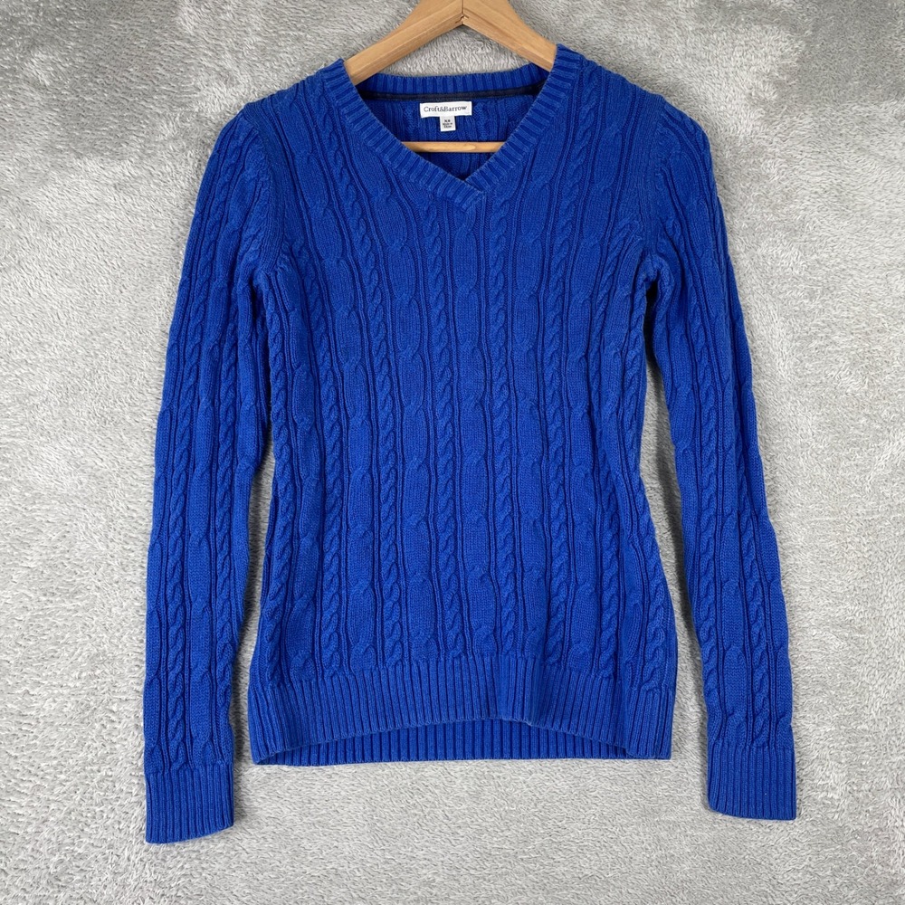 Croft & Barrow‎ Sweater Womens XS Blue Cable Knit V-Neck Y2K Bella Swan Preppy
